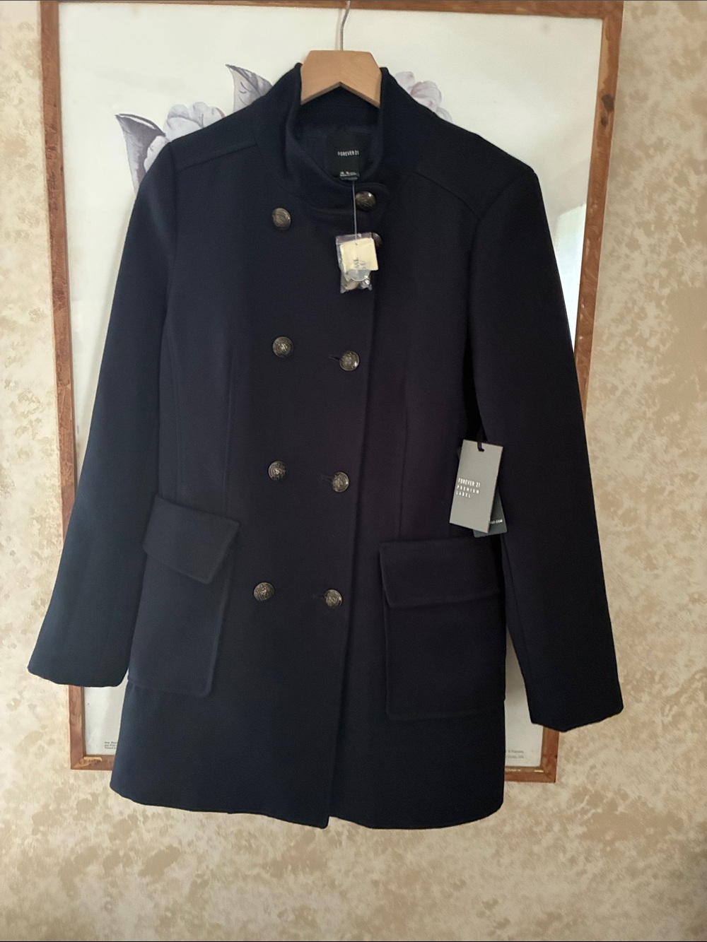 Forever 21 Black Double-Breasted Pea Coat